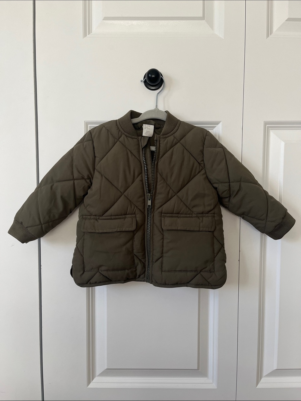 H&M Quilted Puffer Bomber Jacket in Olive Green
